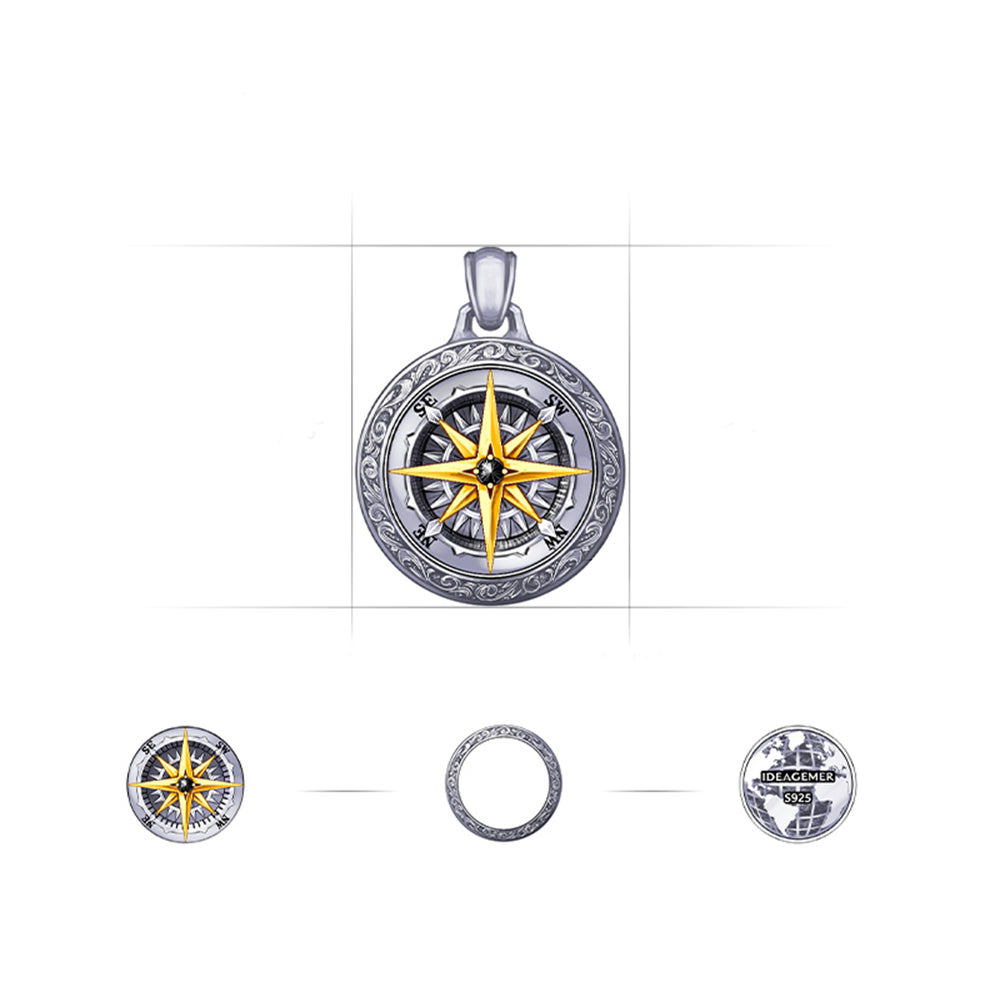 Two Sided Rotatable Compass & World Map Pendant