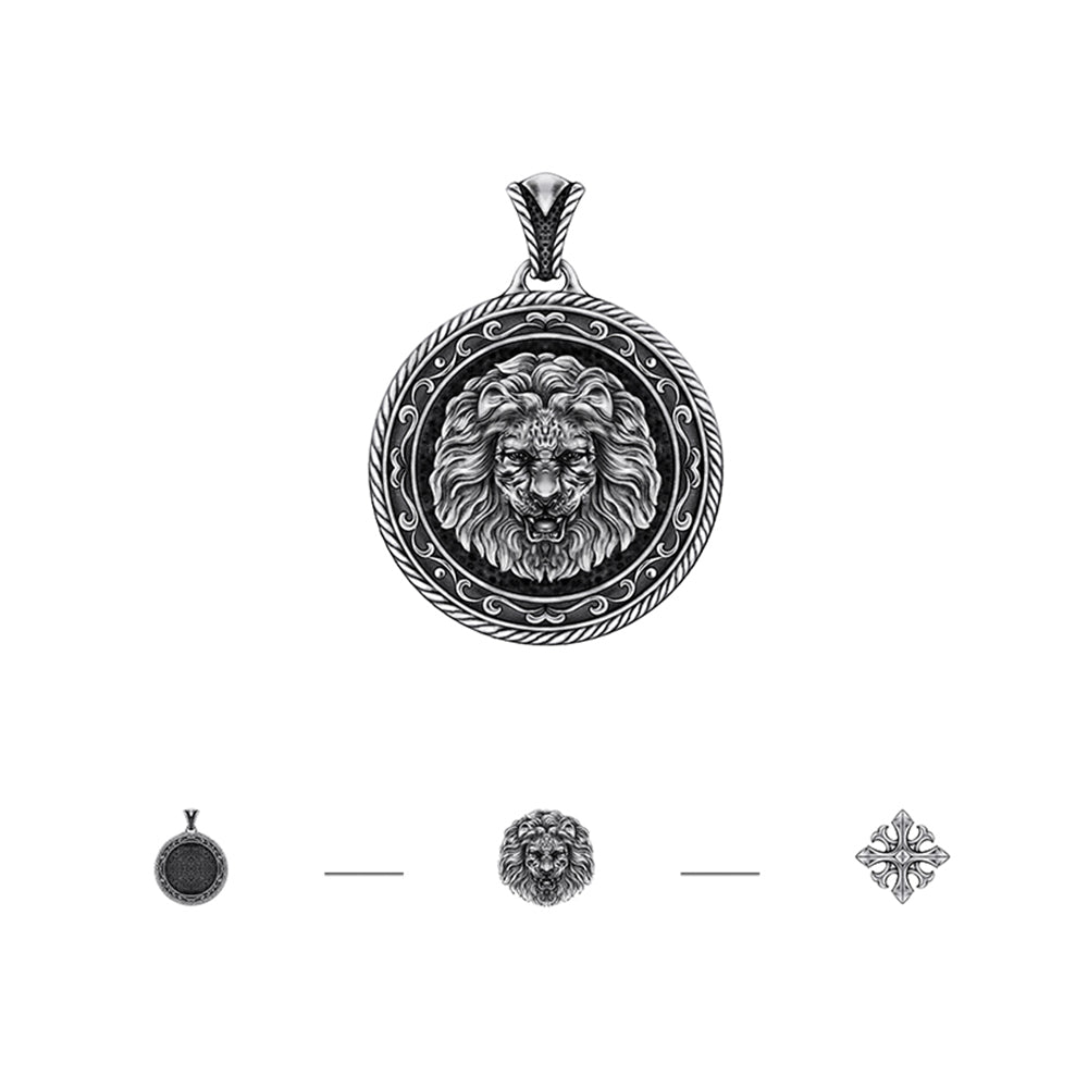 Vintage Howling Lion Round Pendant