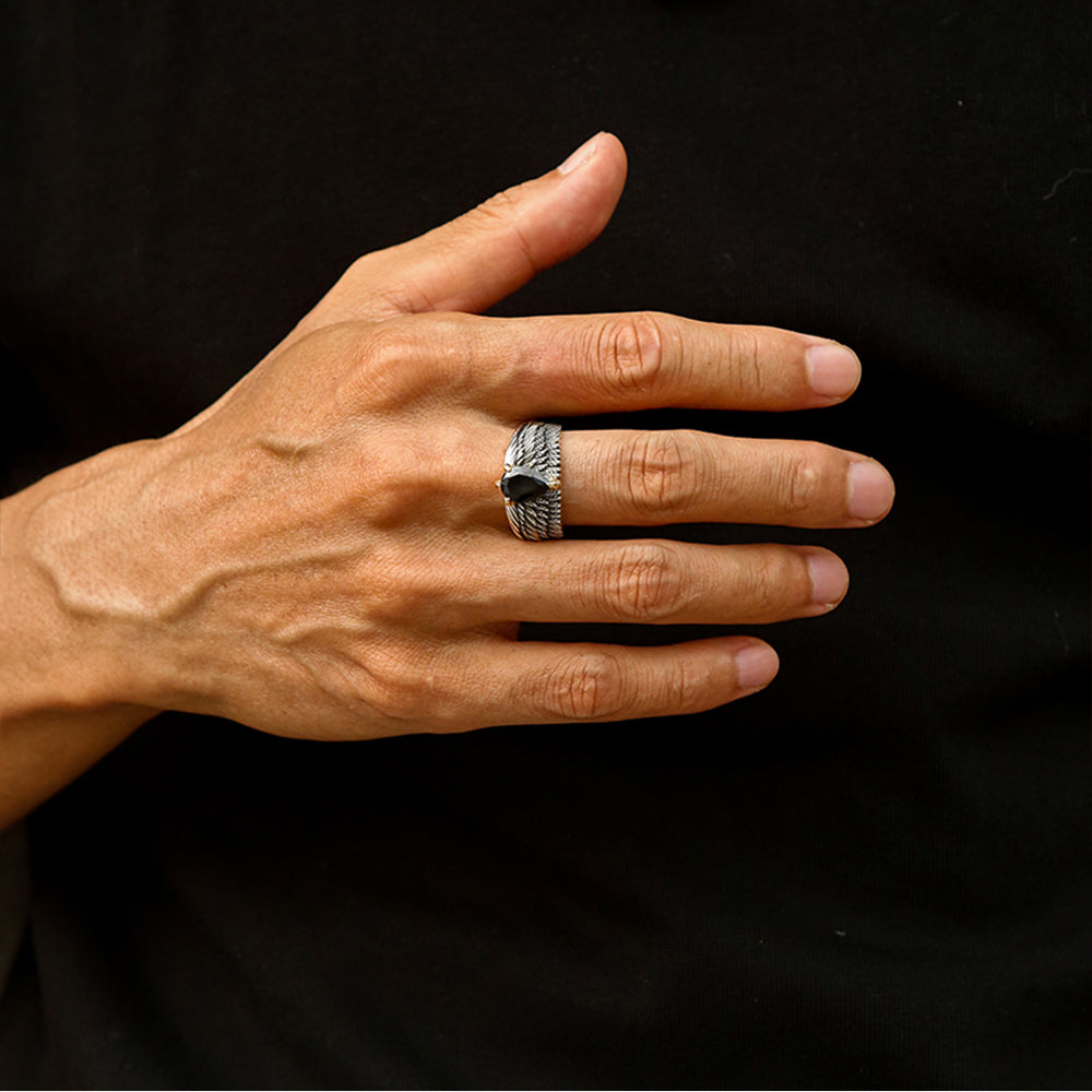 Vintage Black Onyx Spirit Eagle Wings Ring