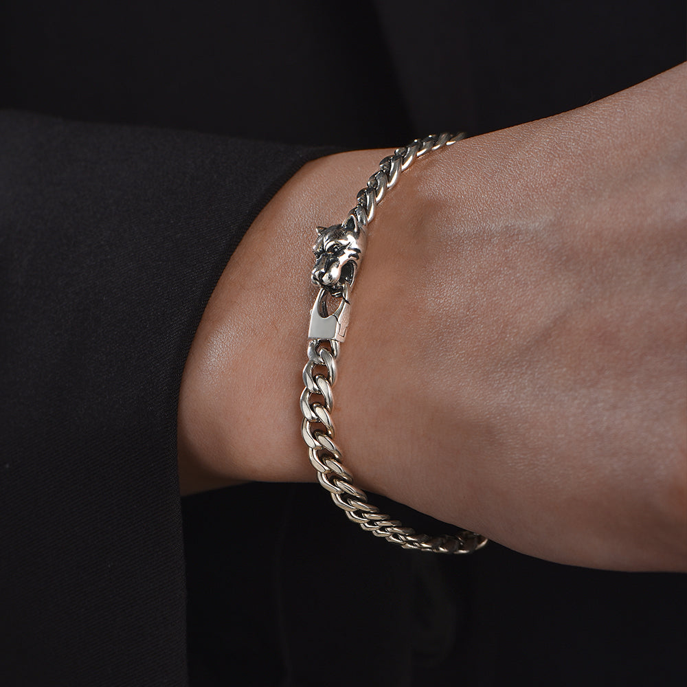 Vintage Panther Head Cuban Link Bracelet