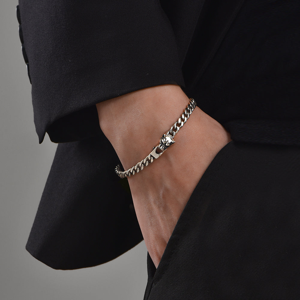 Vintage Panther Head Cuban Link Bracelet