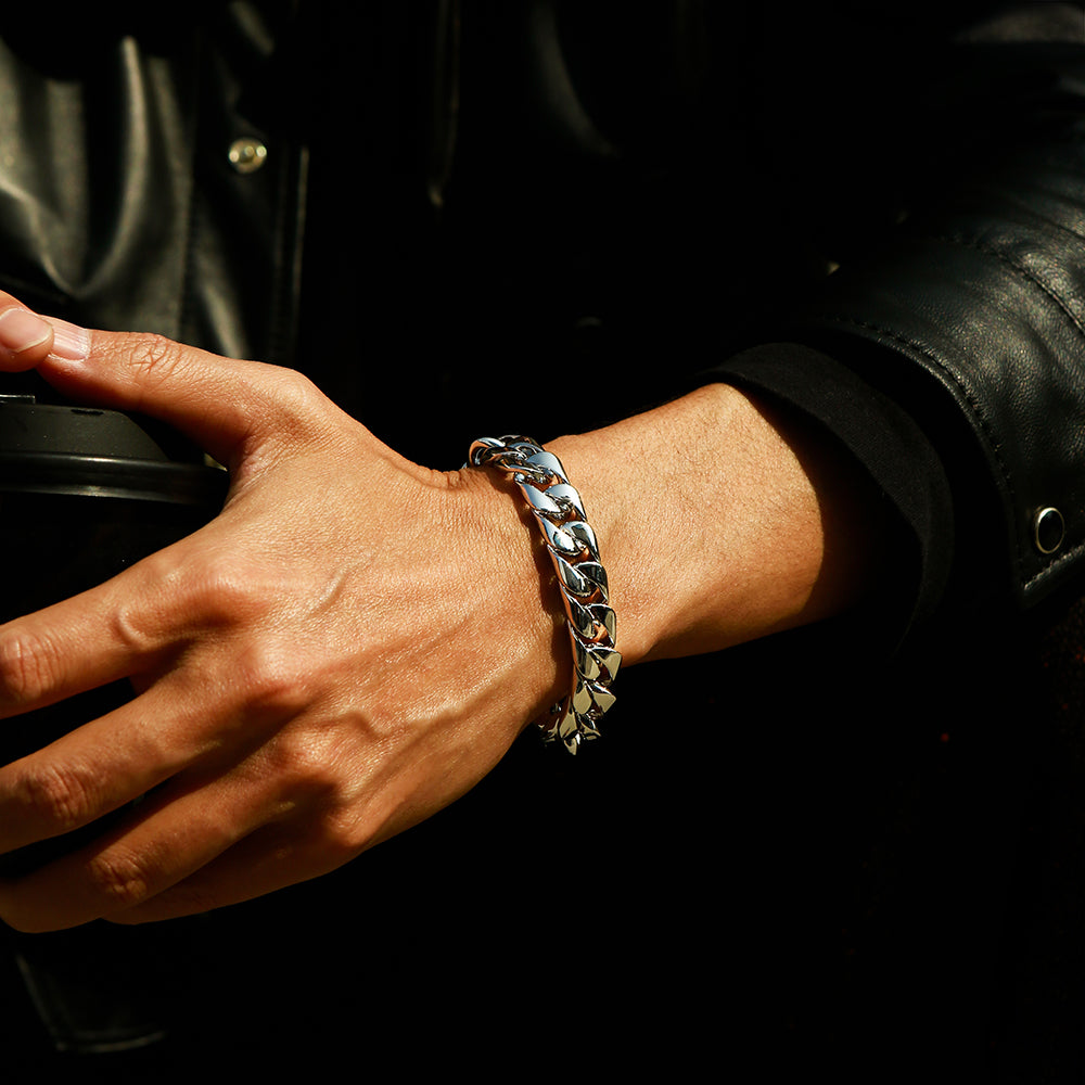 12 mm Solid Sterling Silver Cuban Link Bracelet