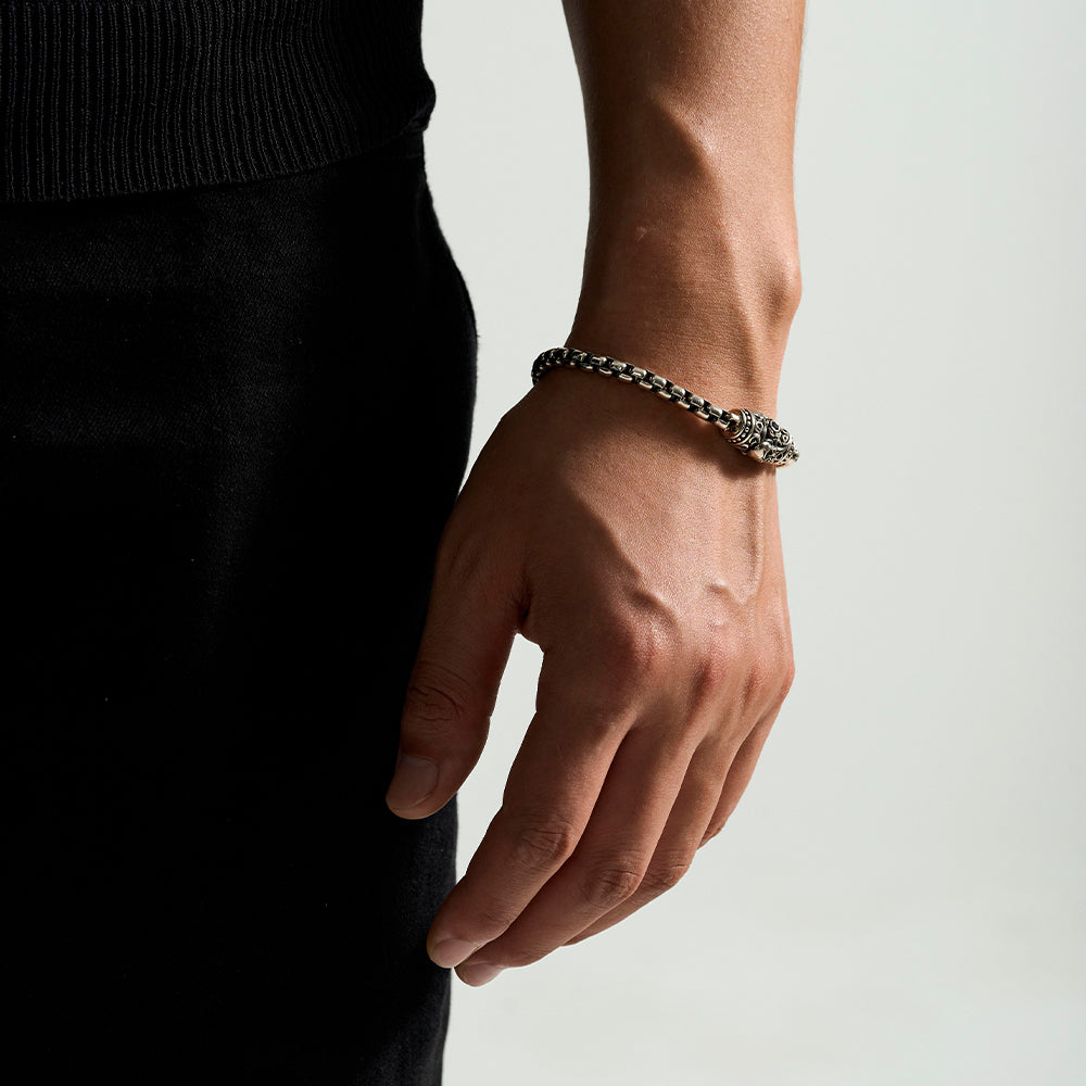 Vintage Skull & Rose Rolo Link Chain Bracelet