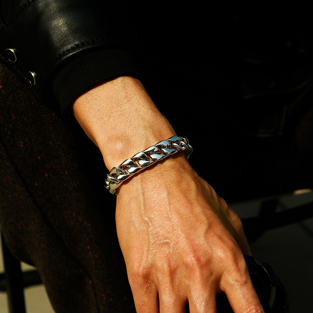 12 mm Solid Sterling Silver Cuban Link Bracelet