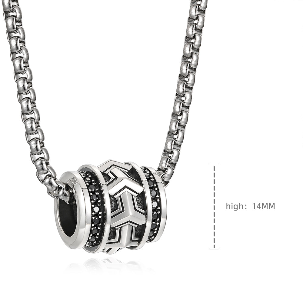Armor Bead Black CZ Pendant Necklace