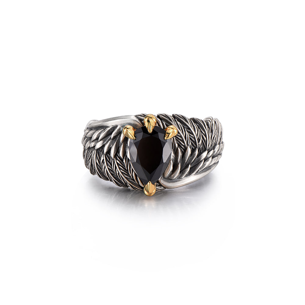 Vintage Black Onyx Spirit Eagle Spiral Wings Ring