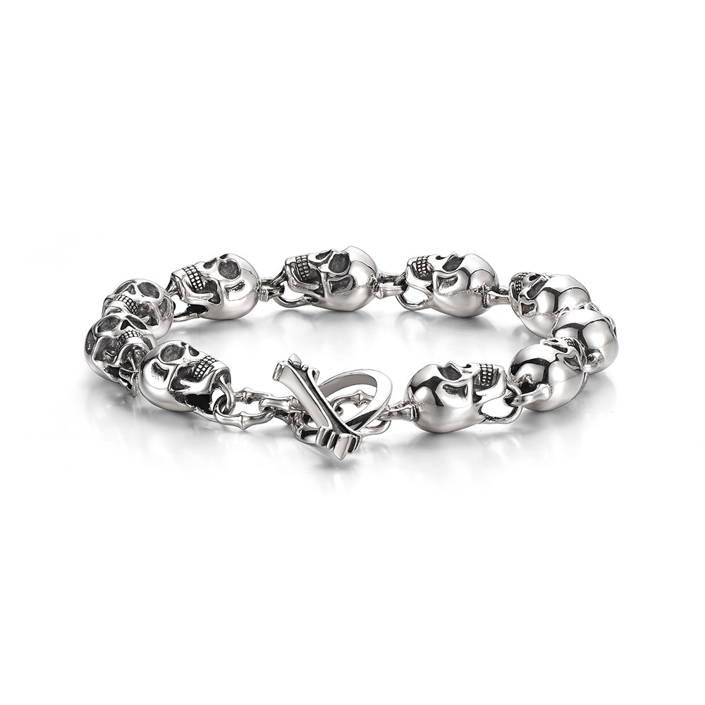 Sterling Silver Ten Skulls Bracelet
