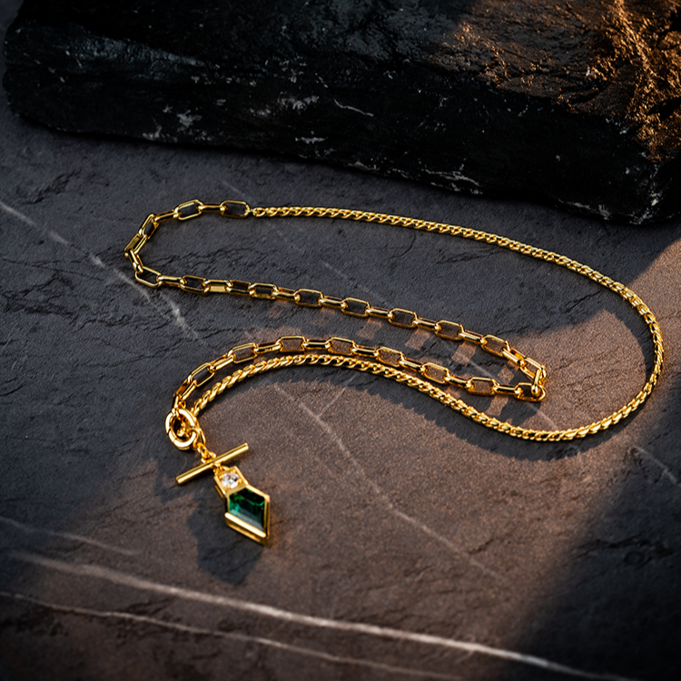 Golden Time Emerald Pendant Necklace