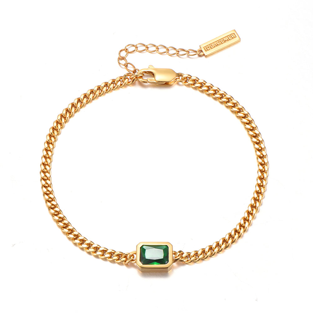 3mm Emerald Gemstone Cuban Link Bracelet