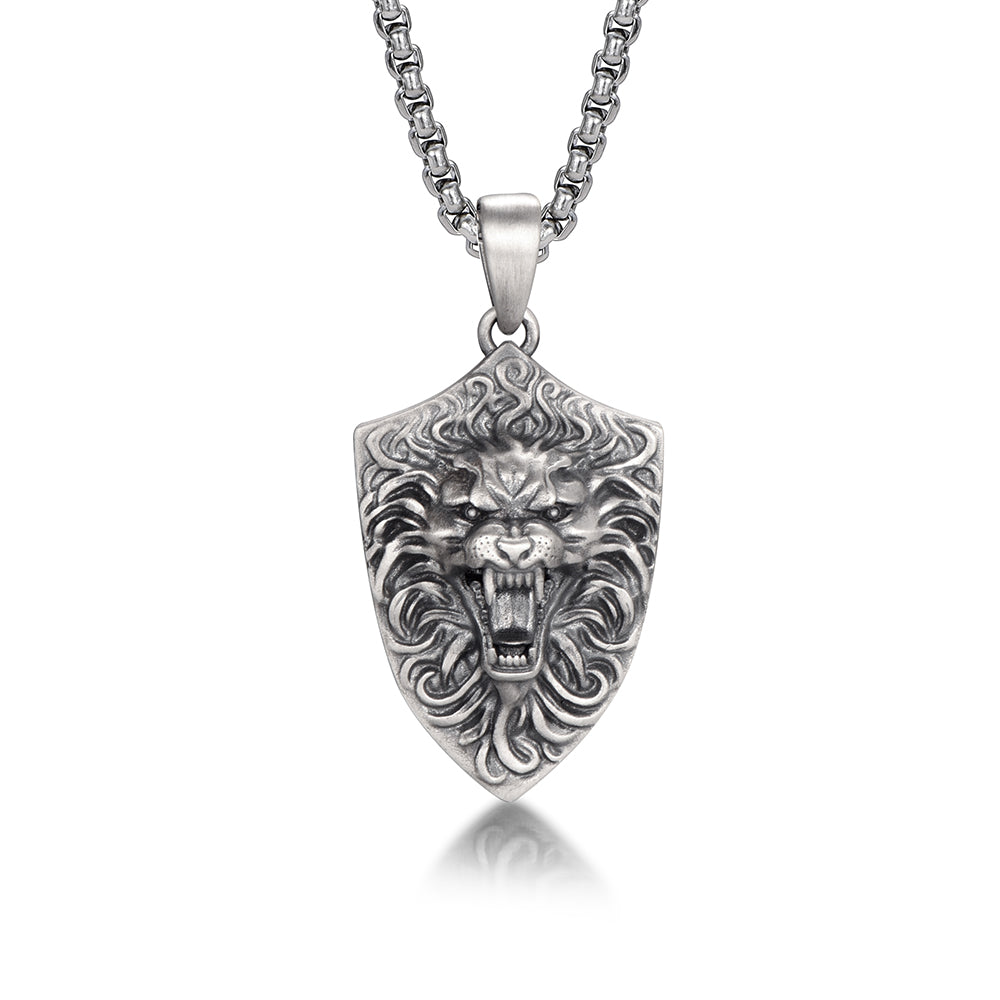Vintage Roaring Lion Shield Pendant