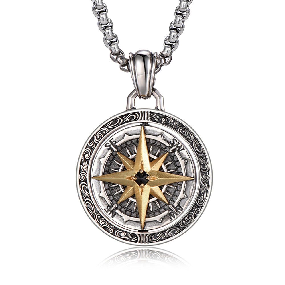 Two Sided Rotatable Compass & World Map Pendant