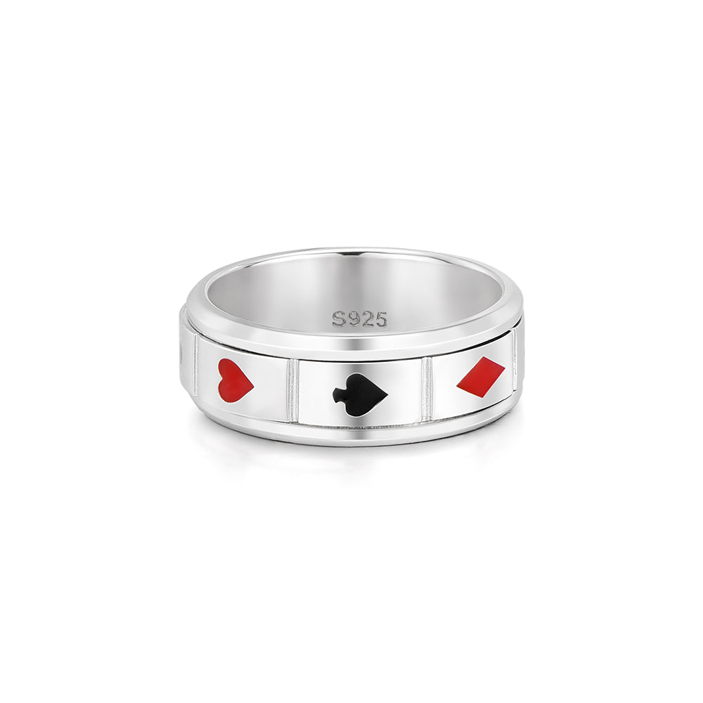 Sterling Silver Poker Suit Rotatable Ring Band