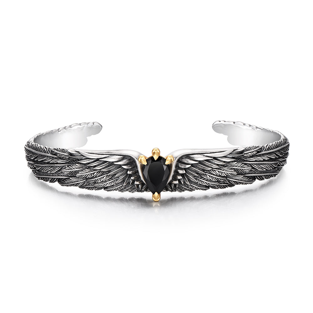 Vintage Black Onyx Spirit Eagle Wings Bangle Bracelet