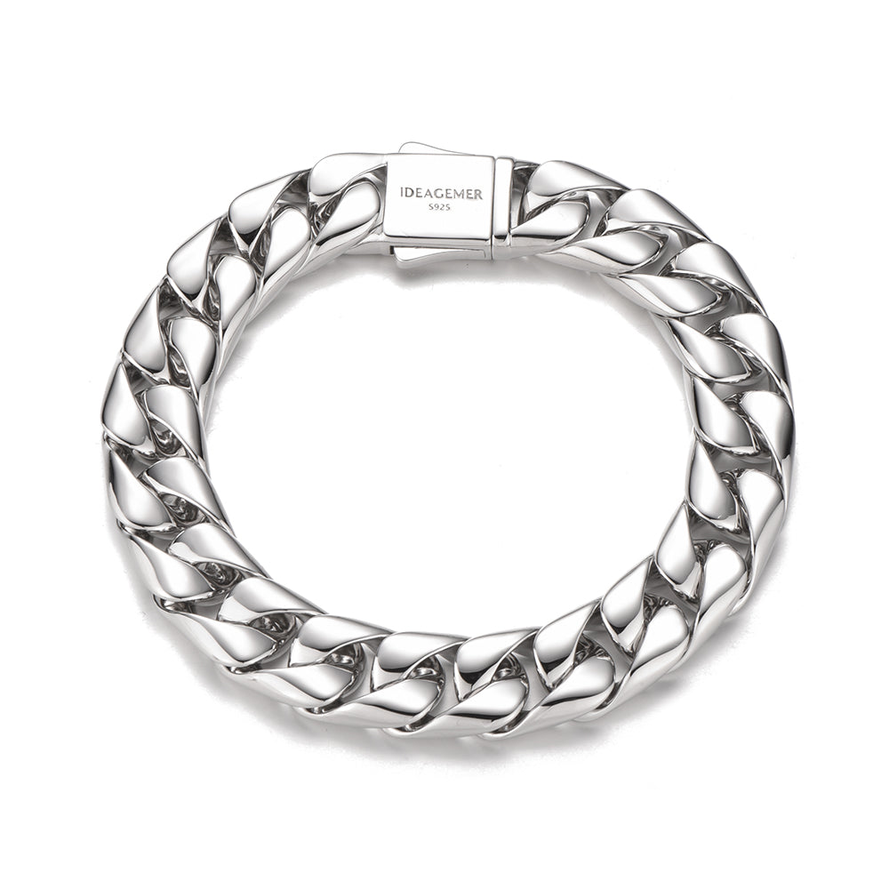 12 mm Solid Sterling Silver Cuban Link Bracelet