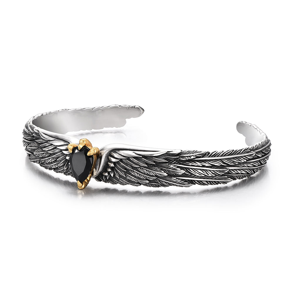 Vintage Black Onyx Spirit Eagle Wings Bangle Bracelet