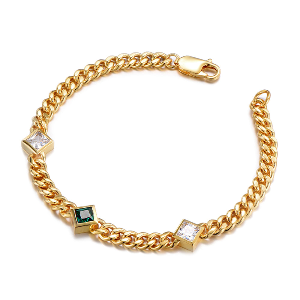 5mm Rhombus Gemstone Cuban Link Bracelet
