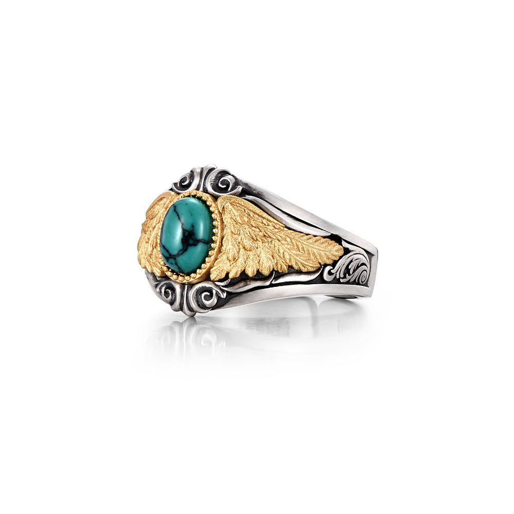 Vintage Golden Eagle Wings Turquoise Ring