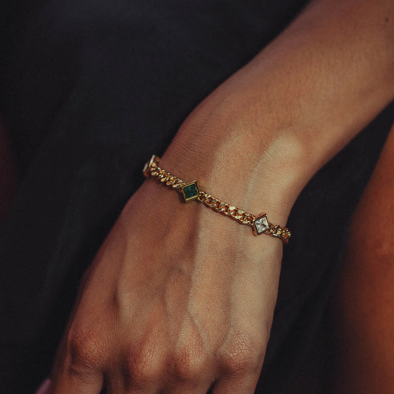 5mm Rhombus Gemstone Cuban Link Bracelet