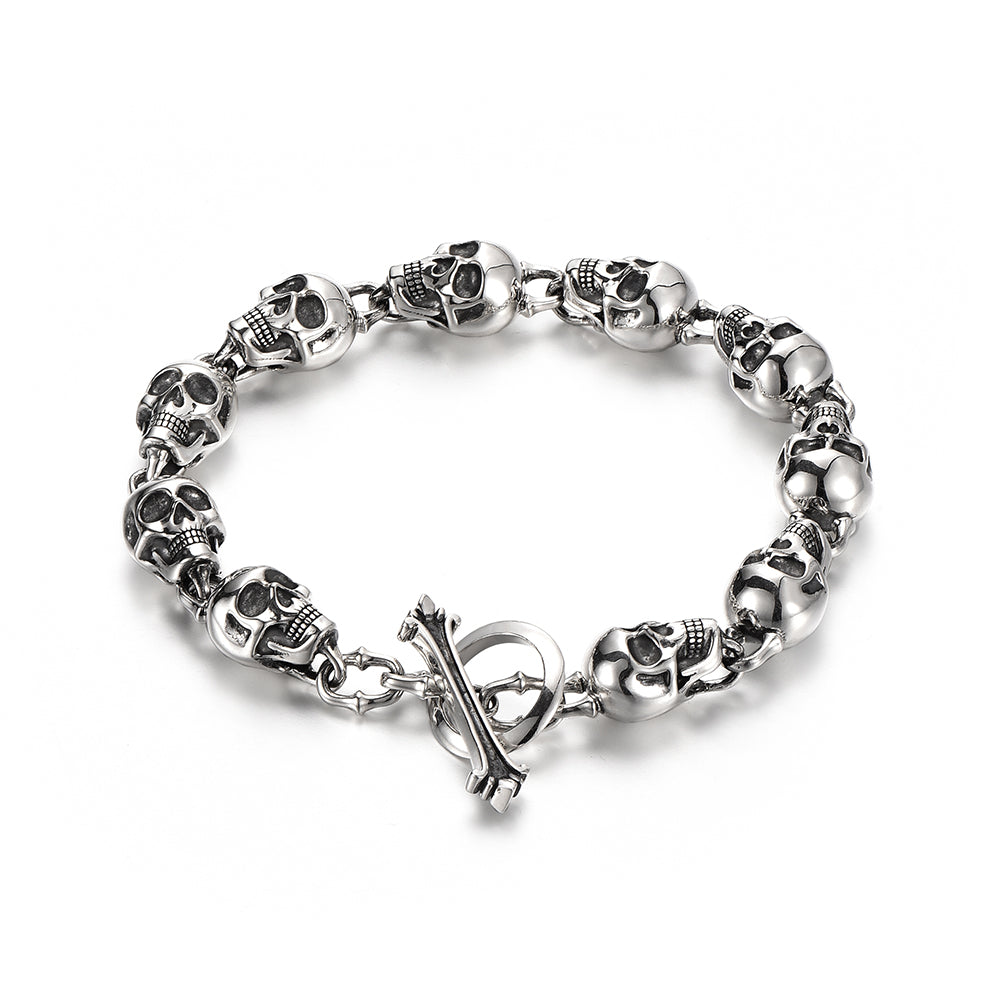 Sterling Silver Ten Skulls Bracelet