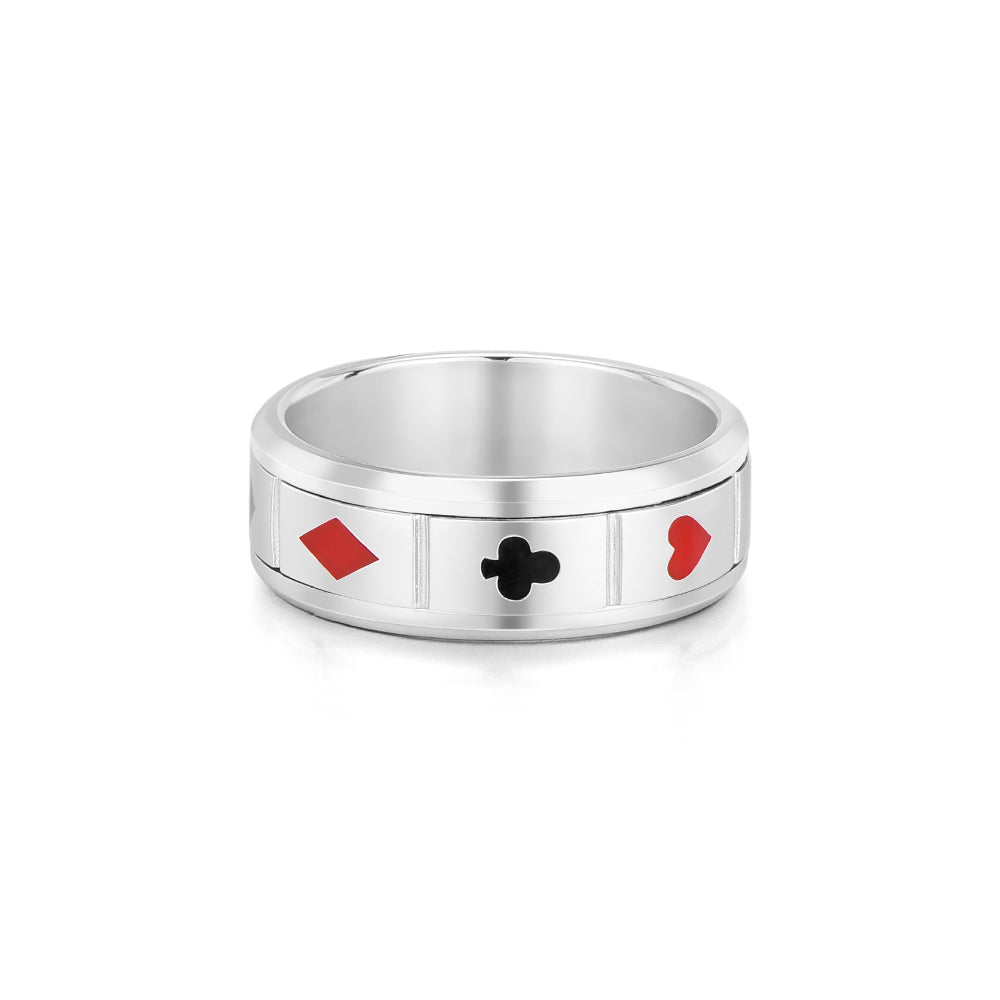 Sterling Silver Poker Suit Rotatable Ring Band