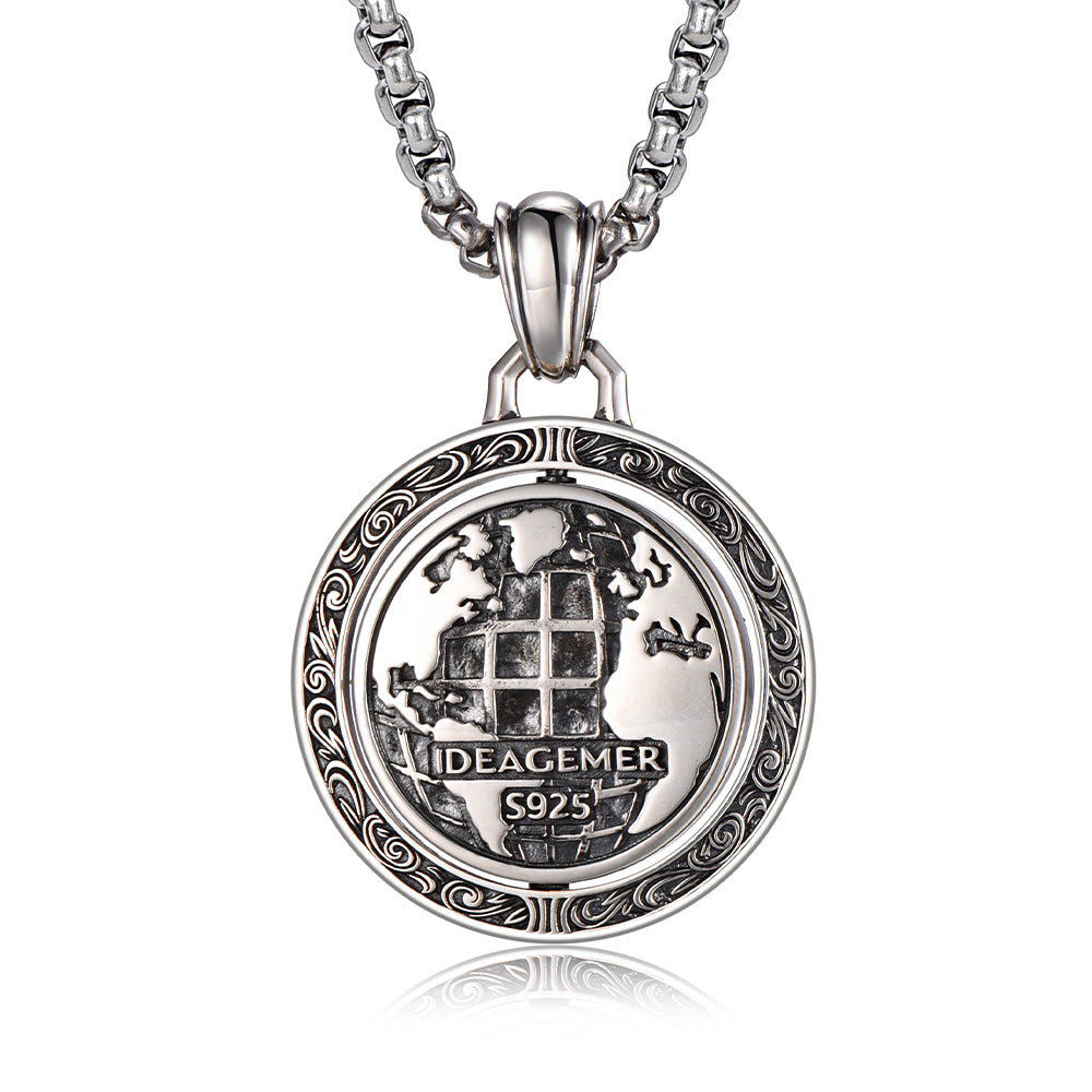 Two Sided Rotatable Compass & World Map Pendant