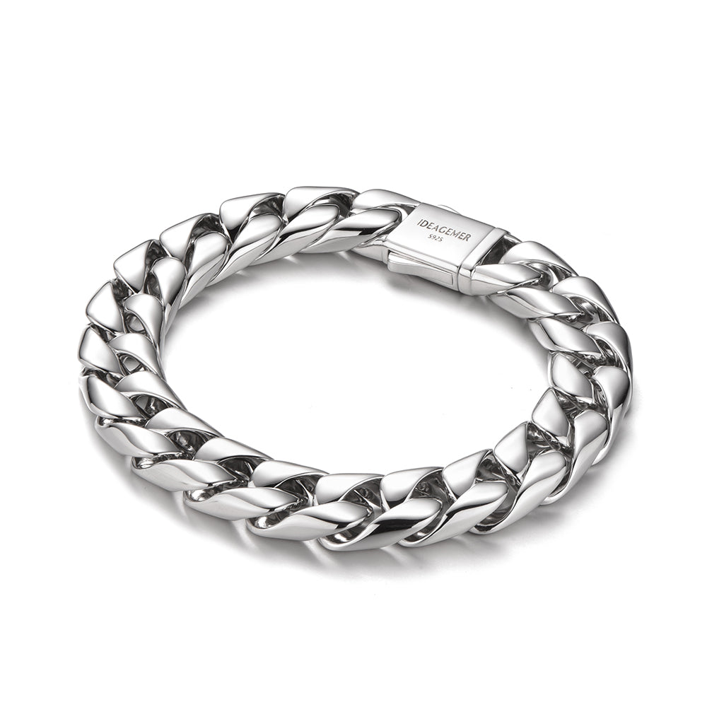 12 mm Solid Sterling Silver Cuban Link Bracelet