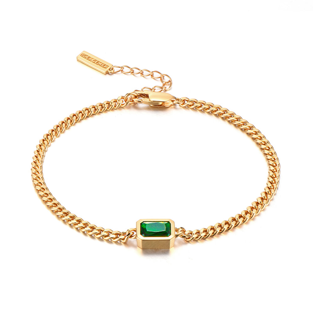 3mm Emerald Gemstone Cuban Link Bracelet