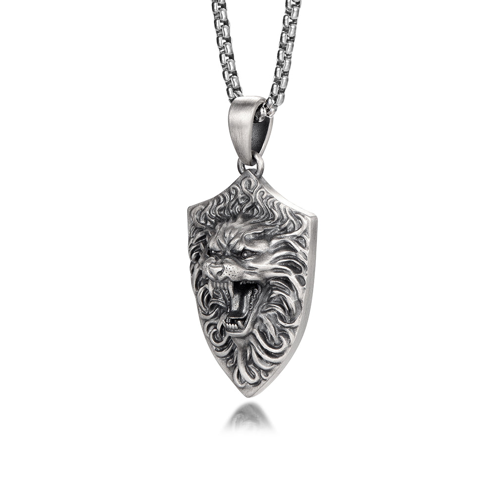 Vintage Roaring Lion Shield Pendant