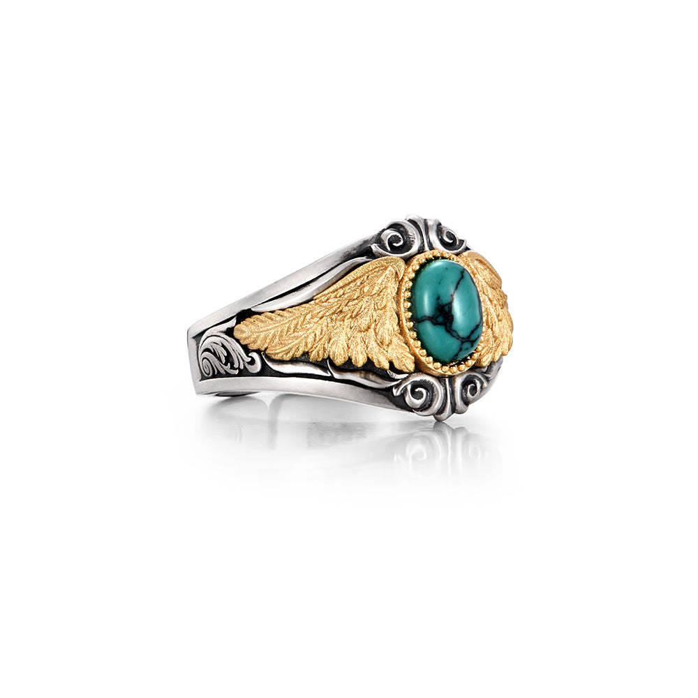 Vintage Golden Eagle Wings Turquoise Ring