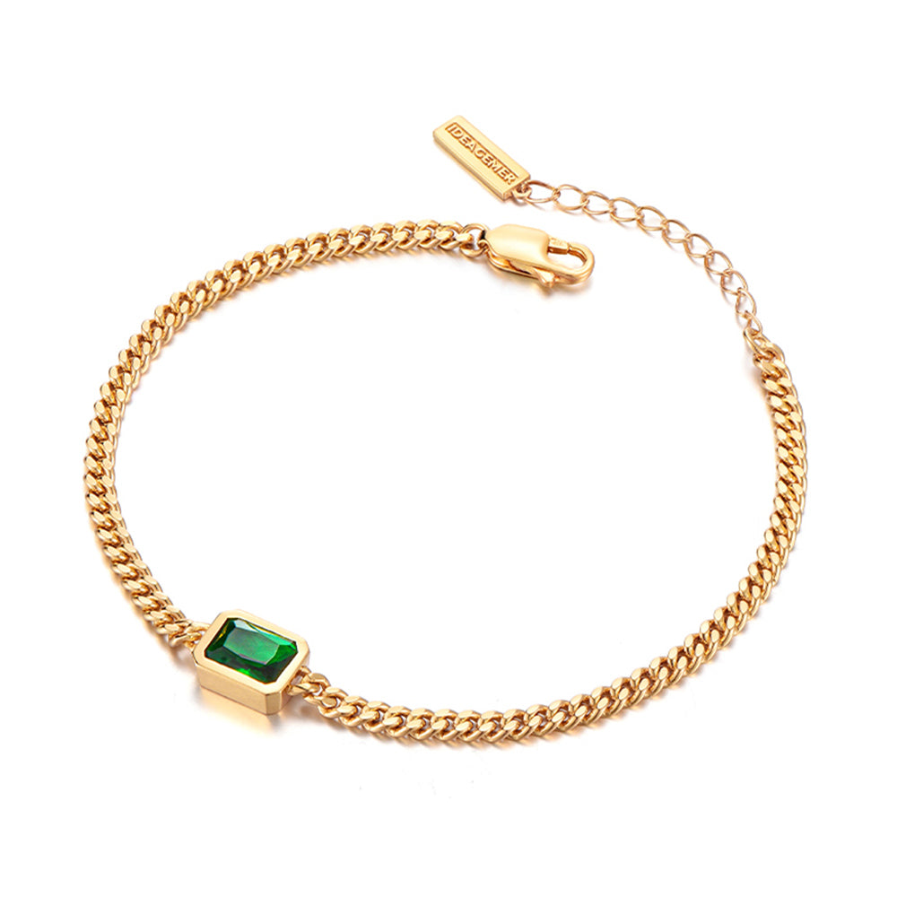 3mm Emerald Gemstone Cuban Link Bracelet