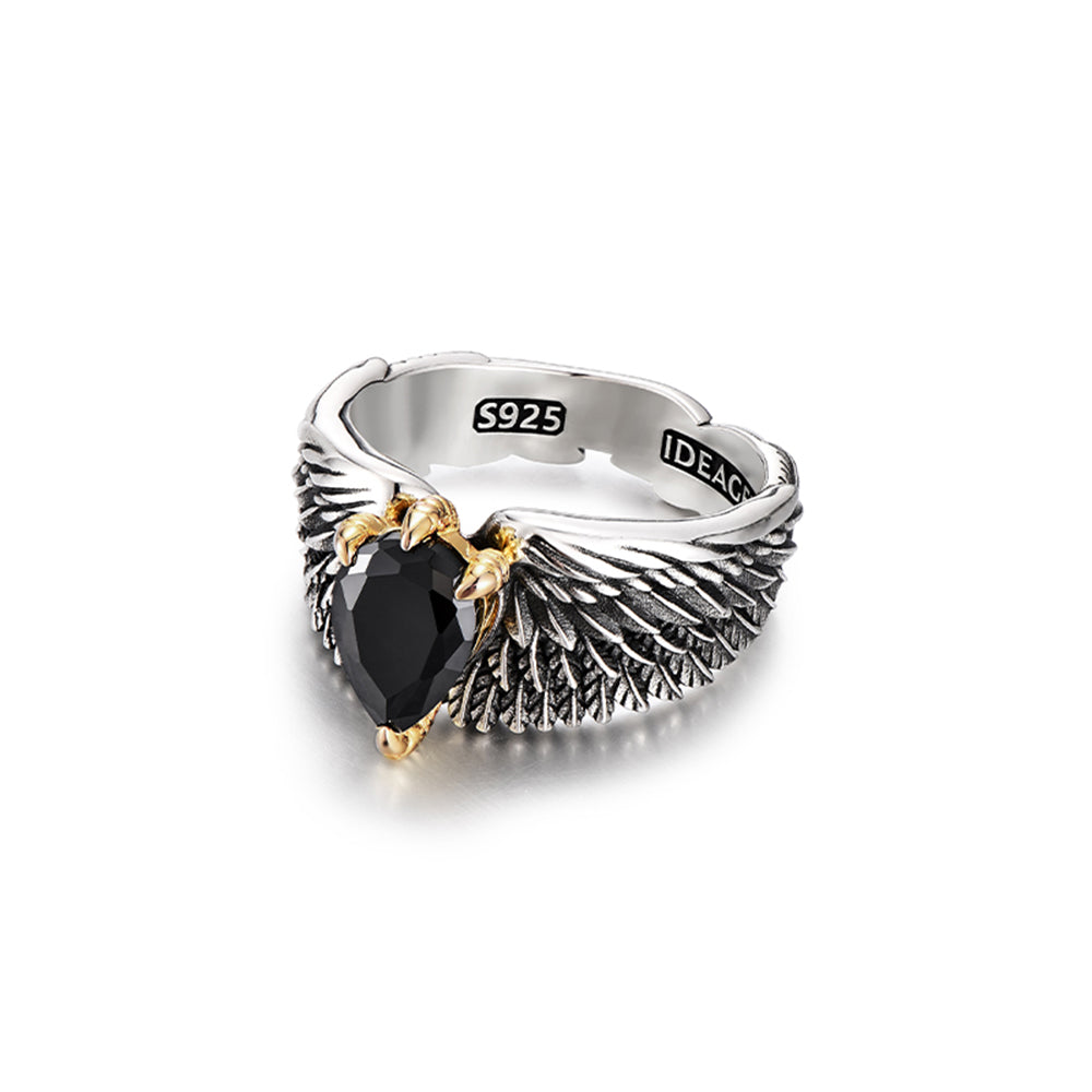 Vintage Black Onyx Spirit Eagle Wings Ring