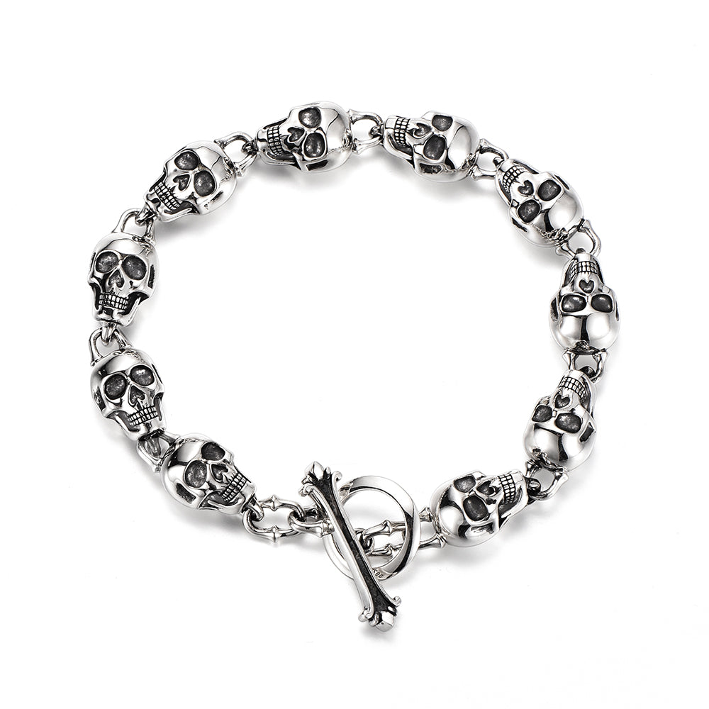 Sterling Silver Ten Skulls Bracelet