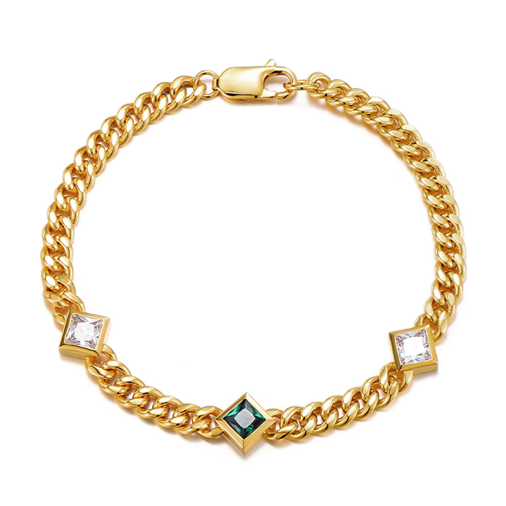 5mm Rhombus Gemstone Cuban Link Bracelet