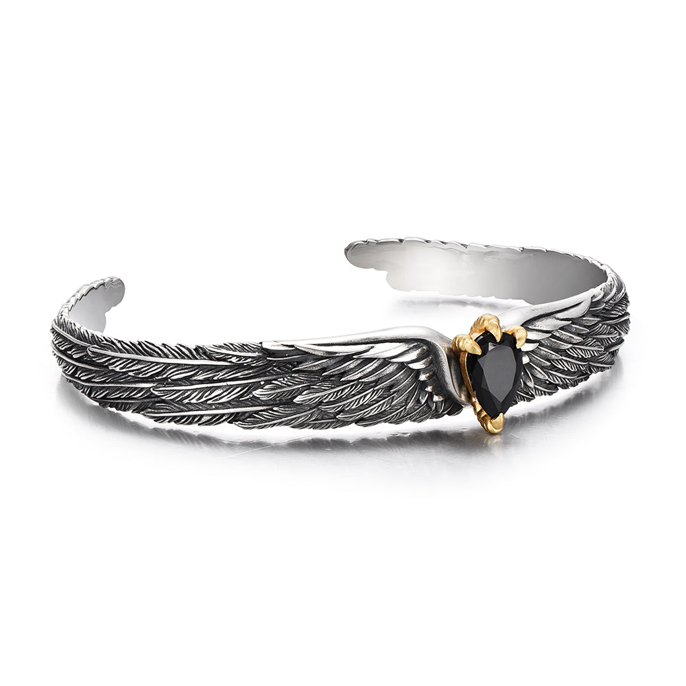 Vintage Black Onyx Spirit Eagle Wings Bangle Bracelet