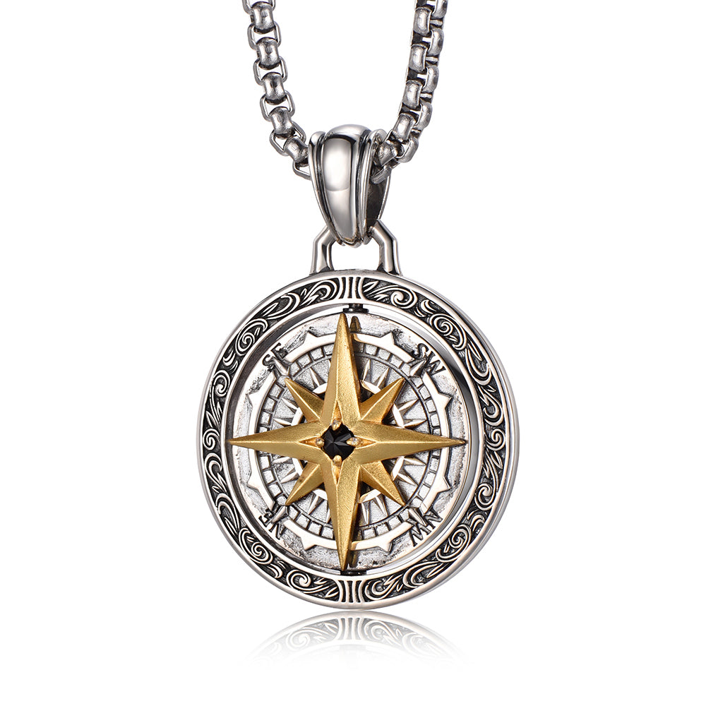 Two Sided Rotatable Compass & World Map Pendant