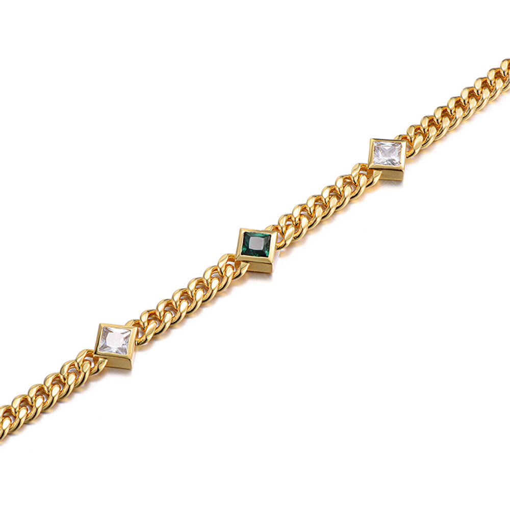 5mm Rhombus Gemstone Cuban Link Bracelet