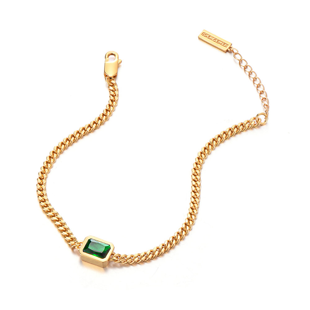 3mm Emerald Gemstone Cuban Link Bracelet