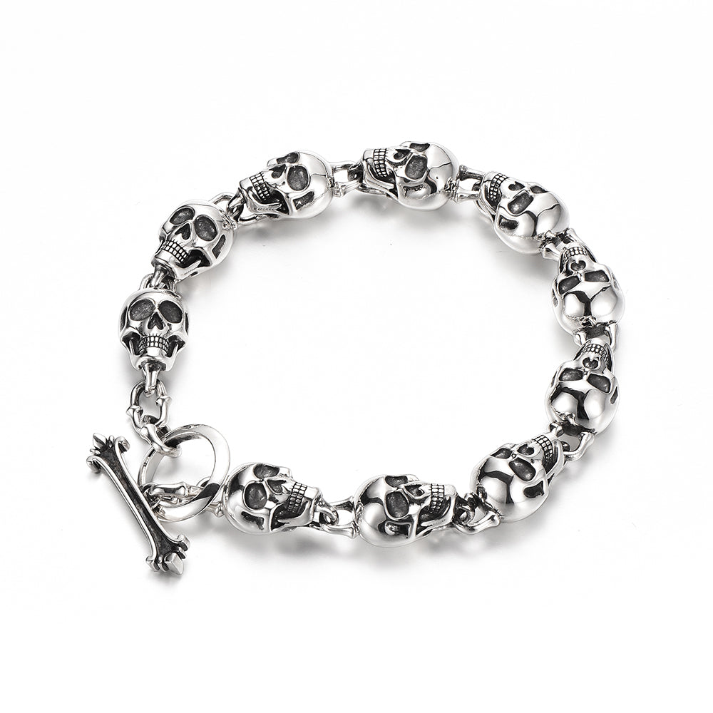 Sterling Silver Ten Skulls Bracelet