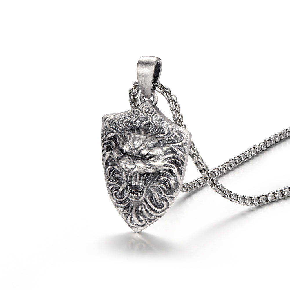 Vintage Roaring Lion Shield Pendant