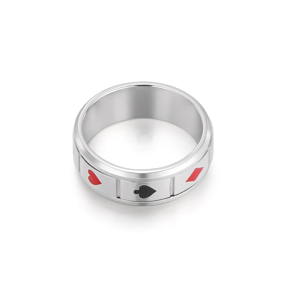 Sterling Silver Poker Suit Rotatable Ring Band