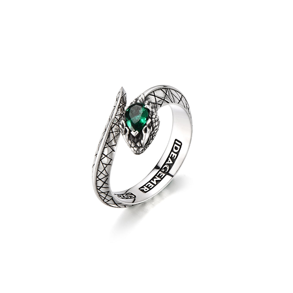 Pear Emerald Spirit Snake Ring