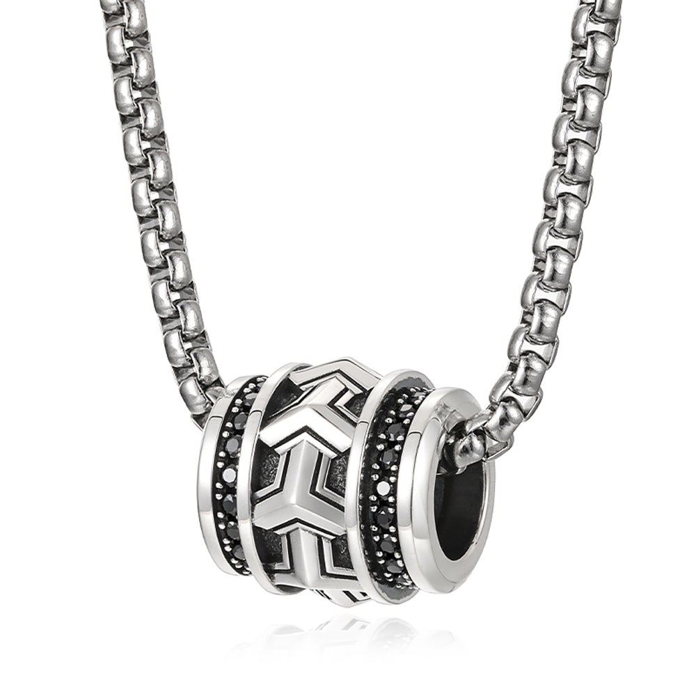 Armor Bead Black CZ Pendant Necklace