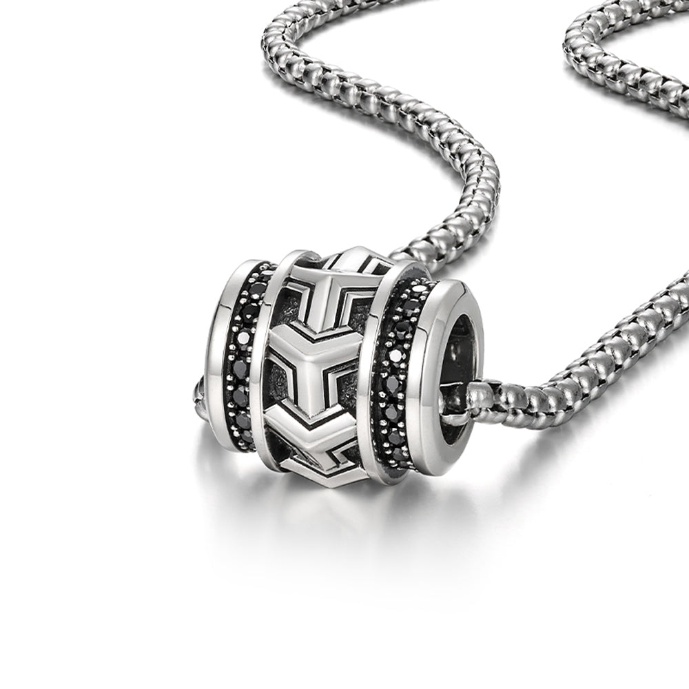 Armor Bead Black CZ Pendant Necklace