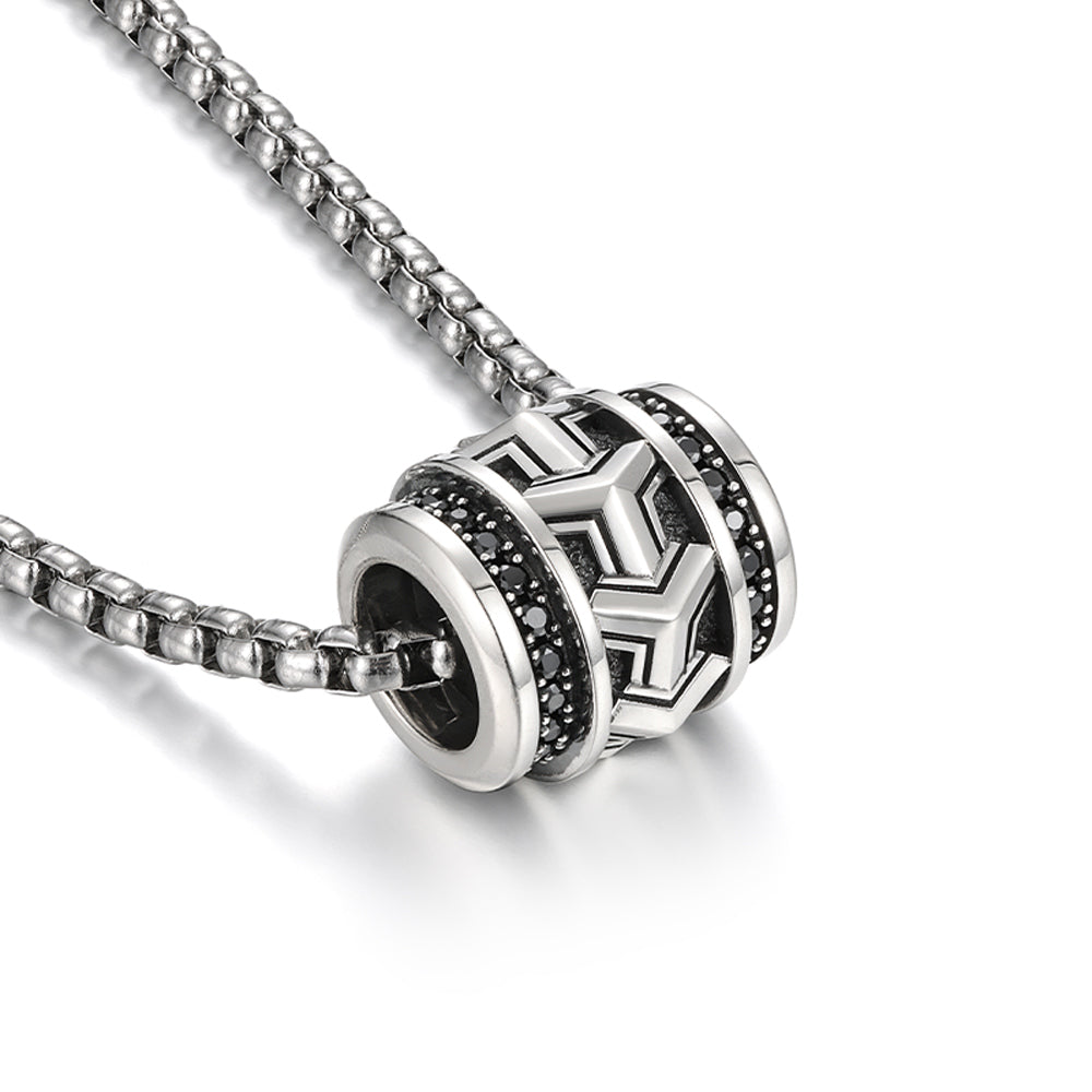Armor Bead Black CZ Pendant Necklace