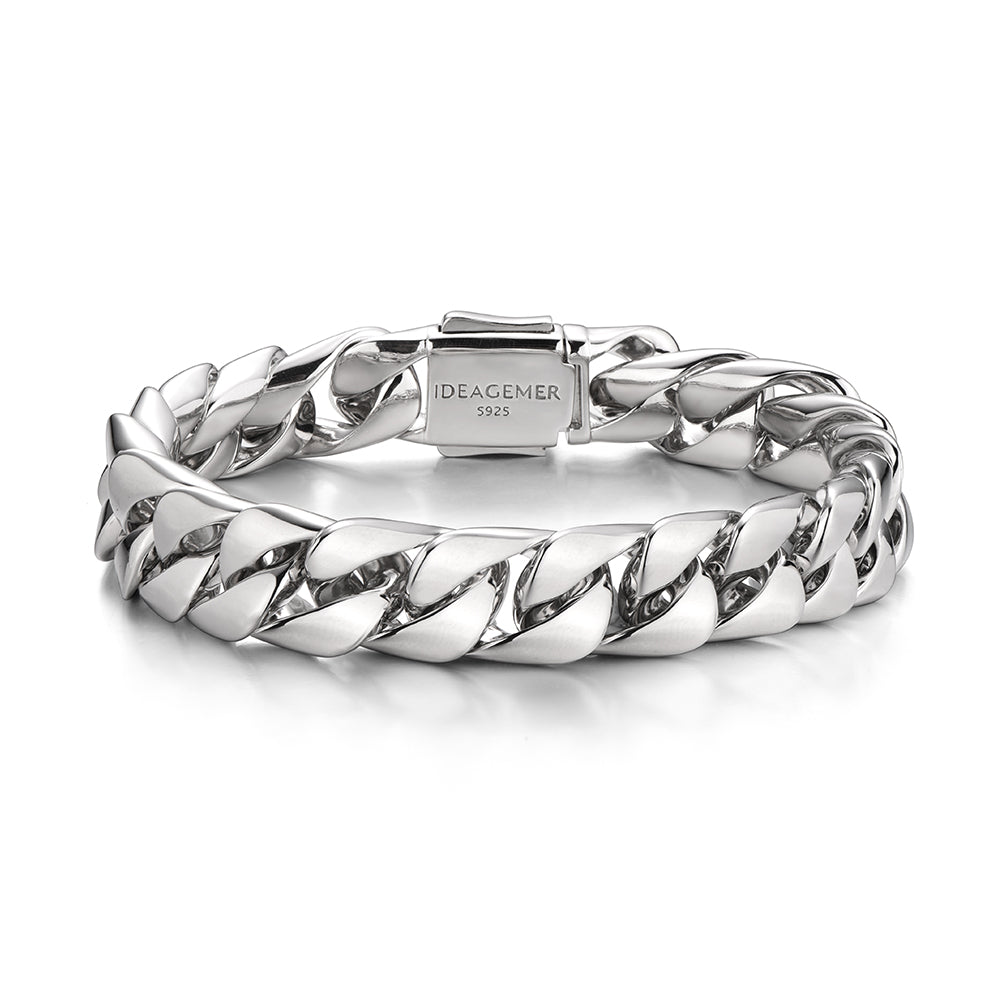 12 mm Solid Sterling Silver Cuban Link Bracelet