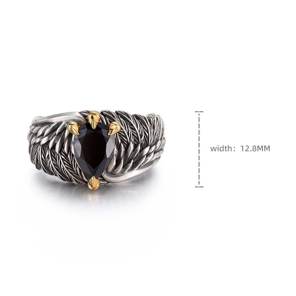 Vintage Black Onyx Spirit Eagle Spiral Wings Ring