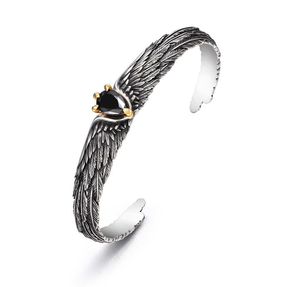 Vintage Black Onyx Spirit Eagle Wings Bangle Bracelet