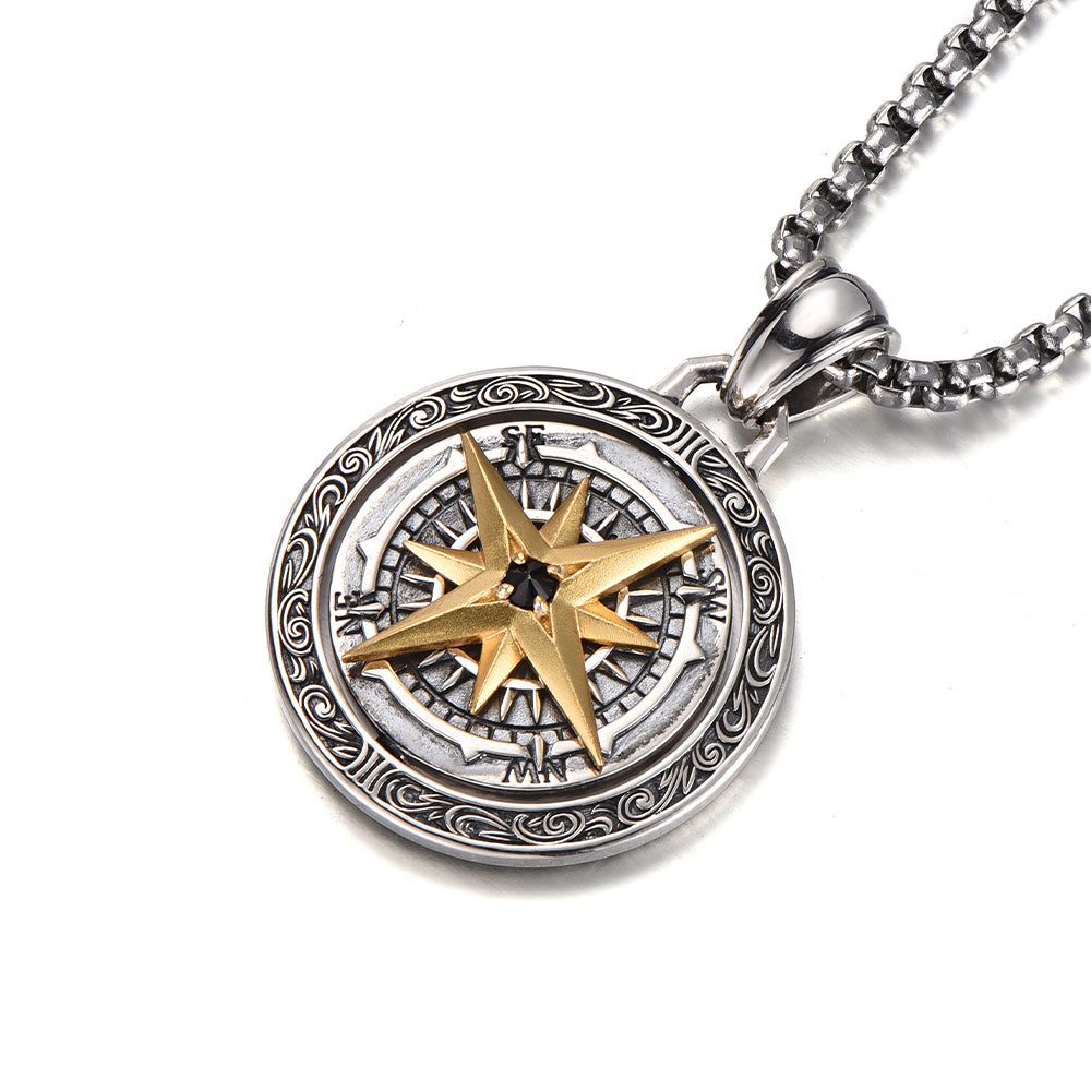 Two Sided Rotatable Compass & World Map Pendant