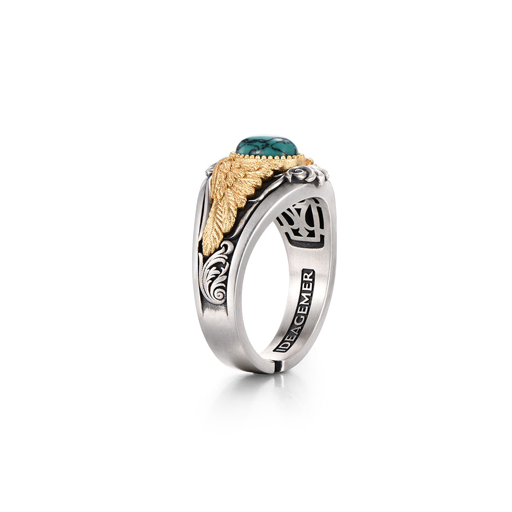 Vintage Golden Eagle Wings Turquoise Ring