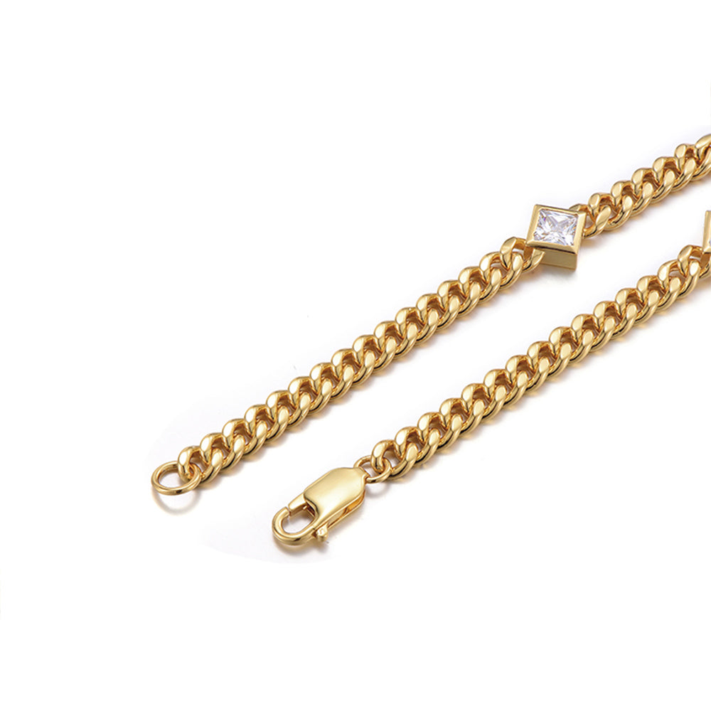 5mm Rhombus Gemstone Cuban Link Bracelet
